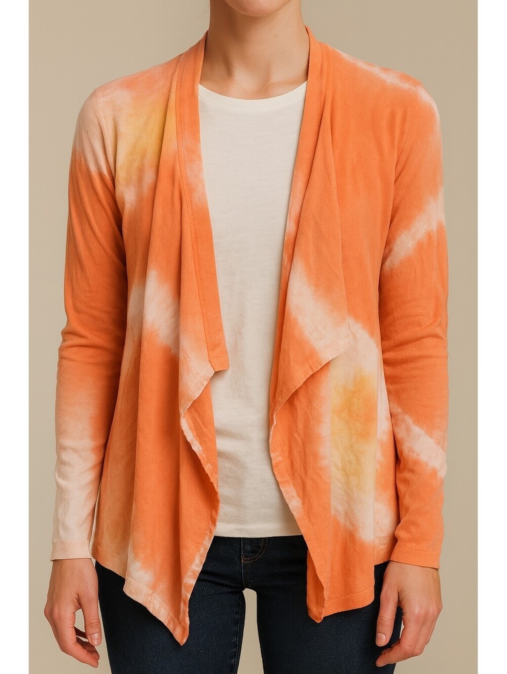Lafayette 148 New York   Open Front Multicolor Tie-dyed Cascading Cardigan Sz Sm